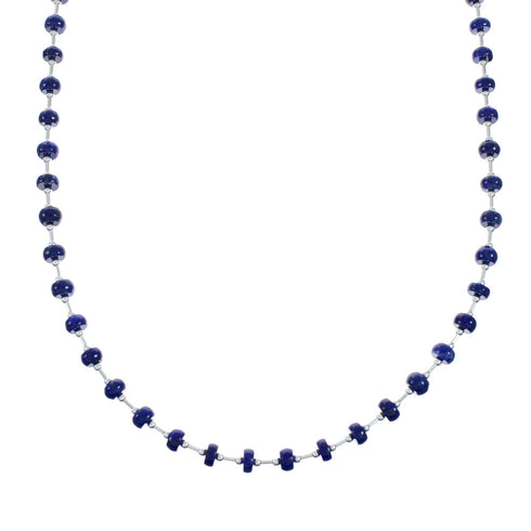 Native American Liquid Sterling Silver Lapis Bead Necklace X11000